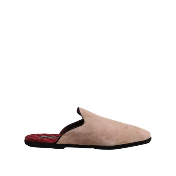 Dolce & Gabbana Beige Capra Suede Slides Flat Slipper Men's Shoes